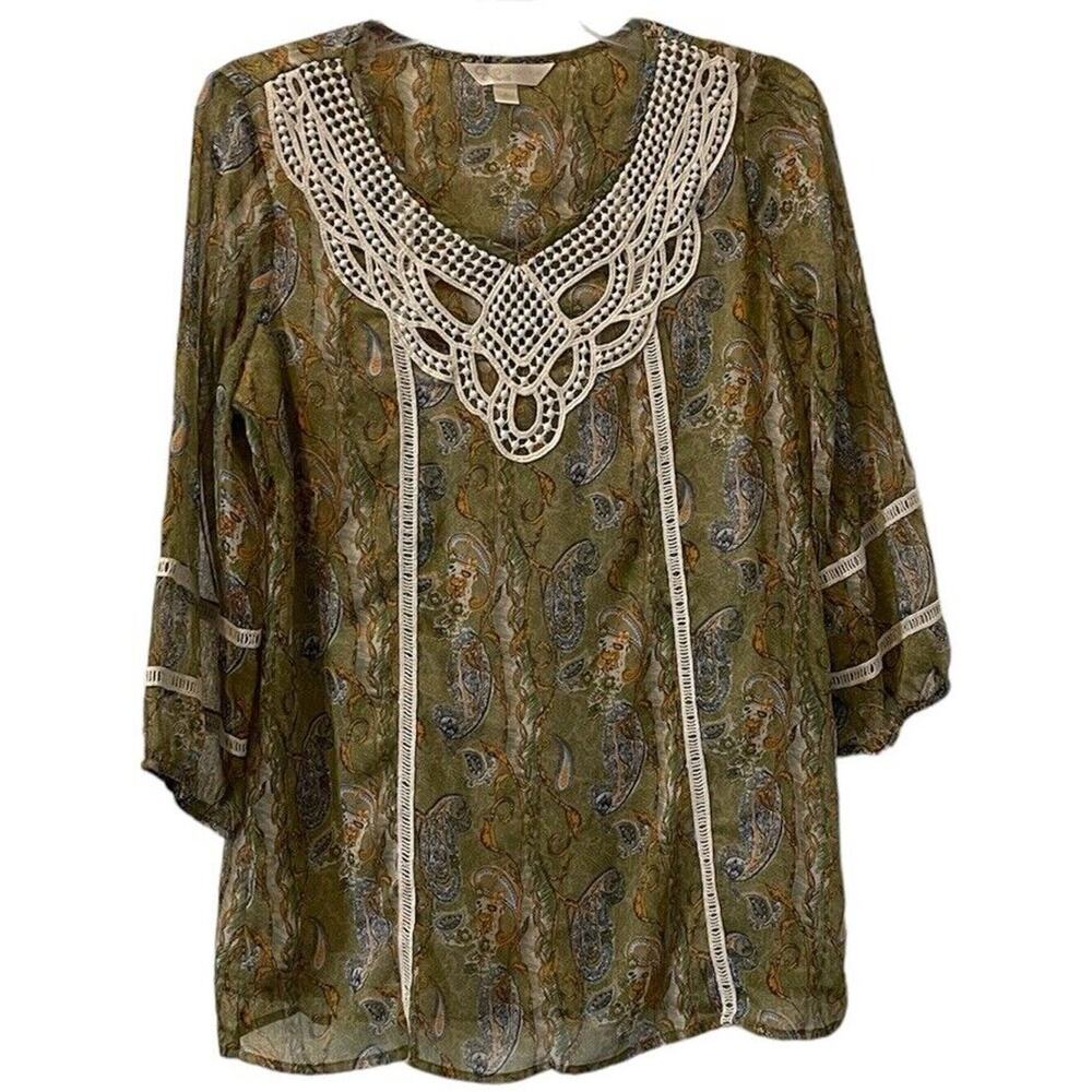 Krazy Kat Top Womens Small Top Sleeves Lined Semi Sheer Hippie Boho